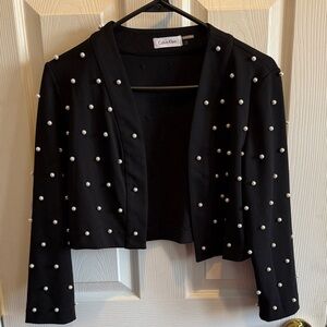 Calvin Klein Black Cropped Jacket with Pearl Accents